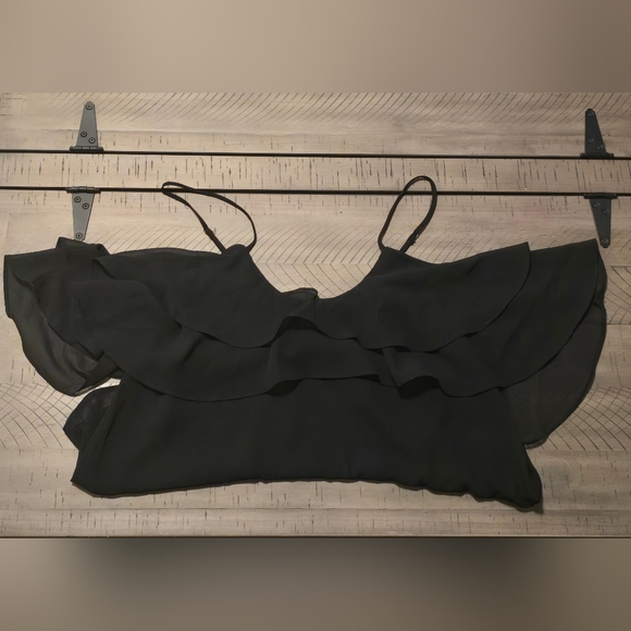 Lulus Sheer Ruffle Black Cold Shoulder Tank Top - Picture 4 of 9